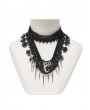 Devil Fashion Black Gothic Spiked Beaded Lace Tassel Choker