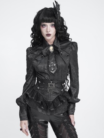 Devil Fashion Black Gothic Zip-Front Vintage Ruffled Girdle