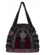Devil Fashion Black and Red Gothic Cross Rose Lace Handbag