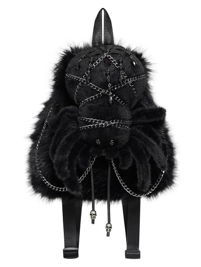 Devil Fashion Black Spider Plush Gothic Backpack with Chain
