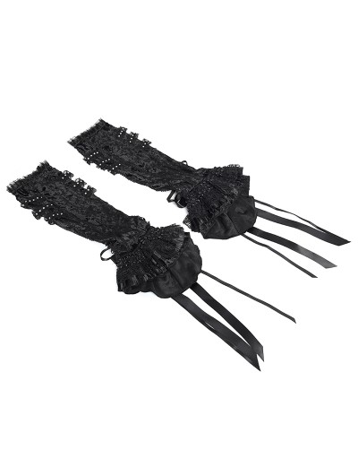 Devil Fashion Black Rose Bow Gothic Lace-Up Arm Sleeves