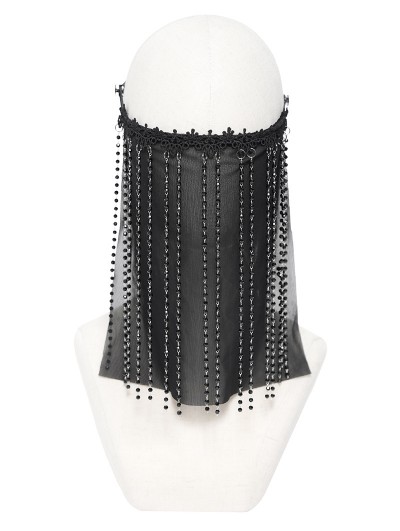 Devil Fashion Black Gothic Beaded Tassel Veil Face Mask