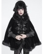 Devil Fashion Black Gothic Embroidered Lace Fur Trimmed Cape for Women
