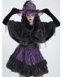 Devil Fashion Black Gothic Floral Velvet Fur Trim Cape for Women