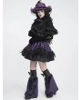 Devil Fashion Black Gothic Floral Velvet Fur Trim Cape for Women