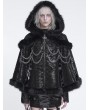 Devil Fashion Black Gothic Faux Fur Trim Chained Leather Cloak for Women