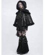 Devil Fashion Black Gothic Faux Fur Trim Chained Leather Cloak for Women