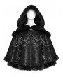 Devil Fashion Black Gothic Faux Fur Trim Chained Leather Cloak for Women