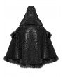 Devil Fashion Black Gothic Faux Fur Trim Chained Leather Cloak for Women