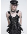 Devil Fashion Black Gothic Punk Leather Ruffle Strap Corset Top for Women