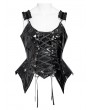 Devil Fashion Black Gothic Punk Leather Ruffle Strap Corset Top for Women
