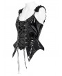 Devil Fashion Black Gothic Punk Leather Ruffle Strap Corset Top for Women