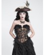 Devil Fashion Black and Gold Retro Gothic Floral Ruffle Corset Top for Women