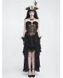 Devil Fashion Black and Gold Retro Gothic Floral Ruffle Corset Top for Women