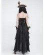 Devil Fashion Black and Gold Retro Gothic Floral Ruffle Corset Top for Women