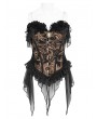 Devil Fashion Black and Gold Retro Gothic Floral Ruffle Corset Top for Women