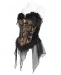 Devil Fashion Black and Gold Retro Gothic Floral Ruffle Corset Top for Women
