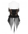 Devil Fashion Black and Gold Retro Gothic Floral Ruffle Corset Top for Women