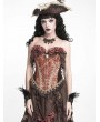 Devil Fashion Brown and Gold Retro Gothic Floral Ruffle Corset Top for Women