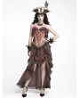 Devil Fashion Brown and Gold Retro Gothic Floral Ruffle Corset Top for Women