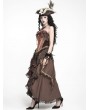 Devil Fashion Brown and Gold Retro Gothic Floral Ruffle Corset Top for Women