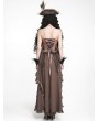 Devil Fashion Brown and Gold Retro Gothic Floral Ruffle Corset Top for Women