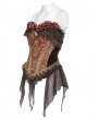Devil Fashion Brown and Gold Retro Gothic Floral Ruffle Corset Top for Women