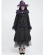 Devil Fashion Black Gothic Purple Fur Trim Women's Coat with Detachable Bowtie