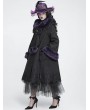 Devil Fashion Black Gothic Purple Fur Trim Women's Coat with Detachable Bowtie
