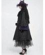 Devil Fashion Black Gothic Purple Fur Trim Women's Coat with Detachable Bowtie