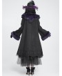 Devil Fashion Black Gothic Purple Fur Trim Women's Coat with Detachable Bowtie