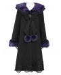 Devil Fashion Black Gothic Purple Fur Trim Women's Coat with Detachable Bowtie