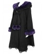 Devil Fashion Black Gothic Purple Fur Trim Women's Coat with Detachable Bowtie