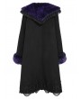 Devil Fashion Black Gothic Purple Fur Trim Women's Coat with Detachable Bowtie