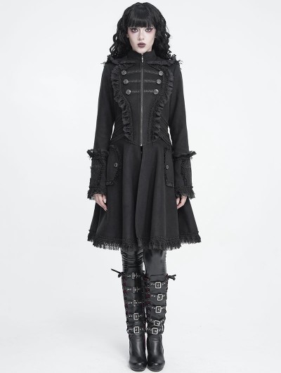 Devil Fashion Black Gothic Lace Trim Hooded Dress Jacket for Women