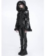 Devil Fashion Black Gothic Fur Hooded Faux Leather Jacket for Women