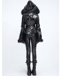 Devil Fashion Black Gothic Fur Hooded Faux Leather Jacket for Women