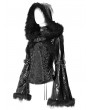 Devil Fashion Black Gothic Fur Hooded Faux Leather Jacket for Women