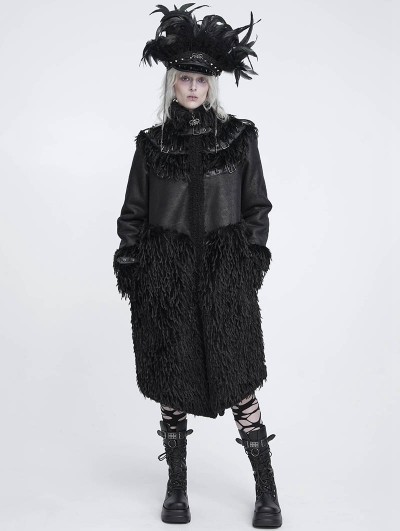 Devil Fashion Black Gothic Loose Faux Shearling Patchwork Coat for Women