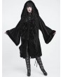 Devil Fashion Black Gothic Faux Fur Buckle Hooded Coat for Women