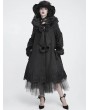 Devil Fashion Black Gothic Fur Trim Women's Coat with Detachable Bowtie