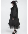Devil Fashion Black Gothic Fur Trim Women's Coat with Detachable Bowtie