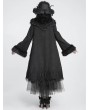 Devil Fashion Black Gothic Fur Trim Women's Coat with Detachable Bowtie
