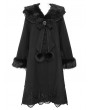 Devil Fashion Black Gothic Fur Trim Women's Coat with Detachable Bowtie