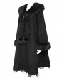 Devil Fashion Black Gothic Fur Trim Women's Coat with Detachable Bowtie
