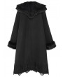 Devil Fashion Black Gothic Fur Trim Women's Coat with Detachable Bowtie