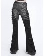 Devil Fashion Black Gothic Spike Studded Patchwork Ripped Flared Pants for Women
