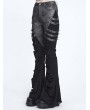 Devil Fashion Black Gothic Spike Studded Patchwork Ripped Flared Pants for Women