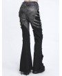 Devil Fashion Black Gothic Spike Studded Patchwork Ripped Flared Pants for Women