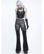 Devil Fashion Black Gothic Spike Studded Patchwork Ripped Flared Pants for Women